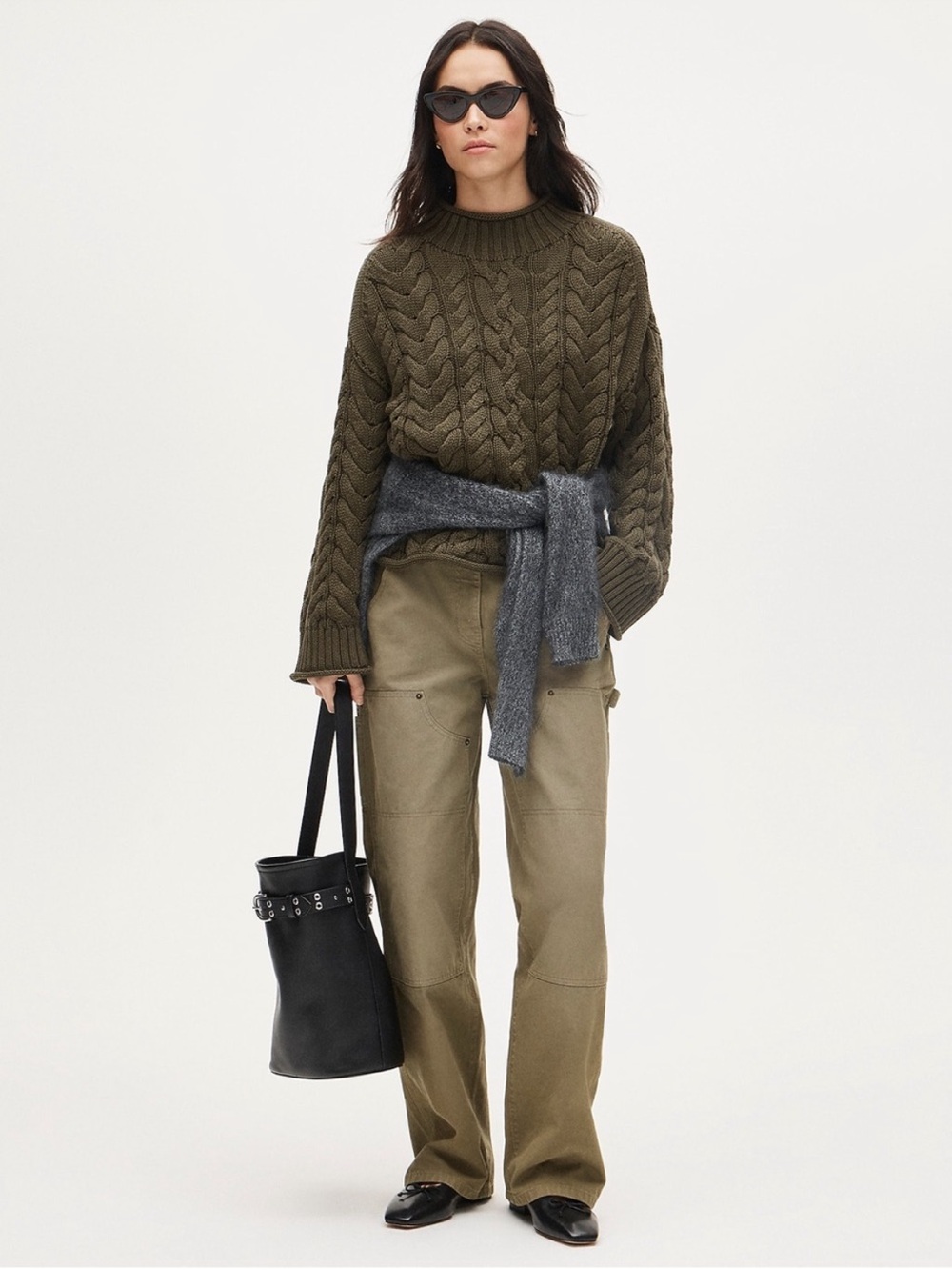 J. Crew Olive Green Cable Knit Turtleneck Sweater - Picture 2 of 8